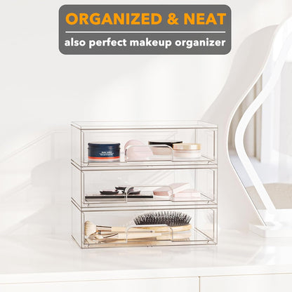 Bottle Storage Organizer Baby - Acrylic Bottles Station Organizer Container, Stackable Clear Drawers for Countertop, Vanity, Bathroom, Cabinet, Pantry Organization, 2S2M1L, 15.4" H