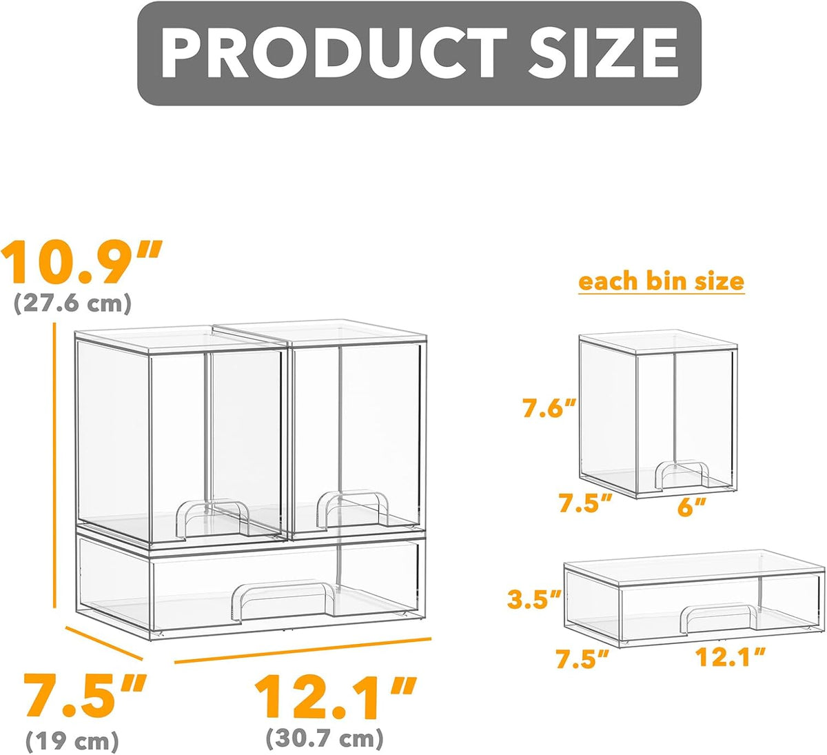 Bottle Storage Organizer Baby - Acrylic Bottles Station Organizer Container, Stackable Clear Drawers for Countertop, Vanity, Bathroom, Cabinet, Pantry Organization, 2S2M1L, 15.4" H