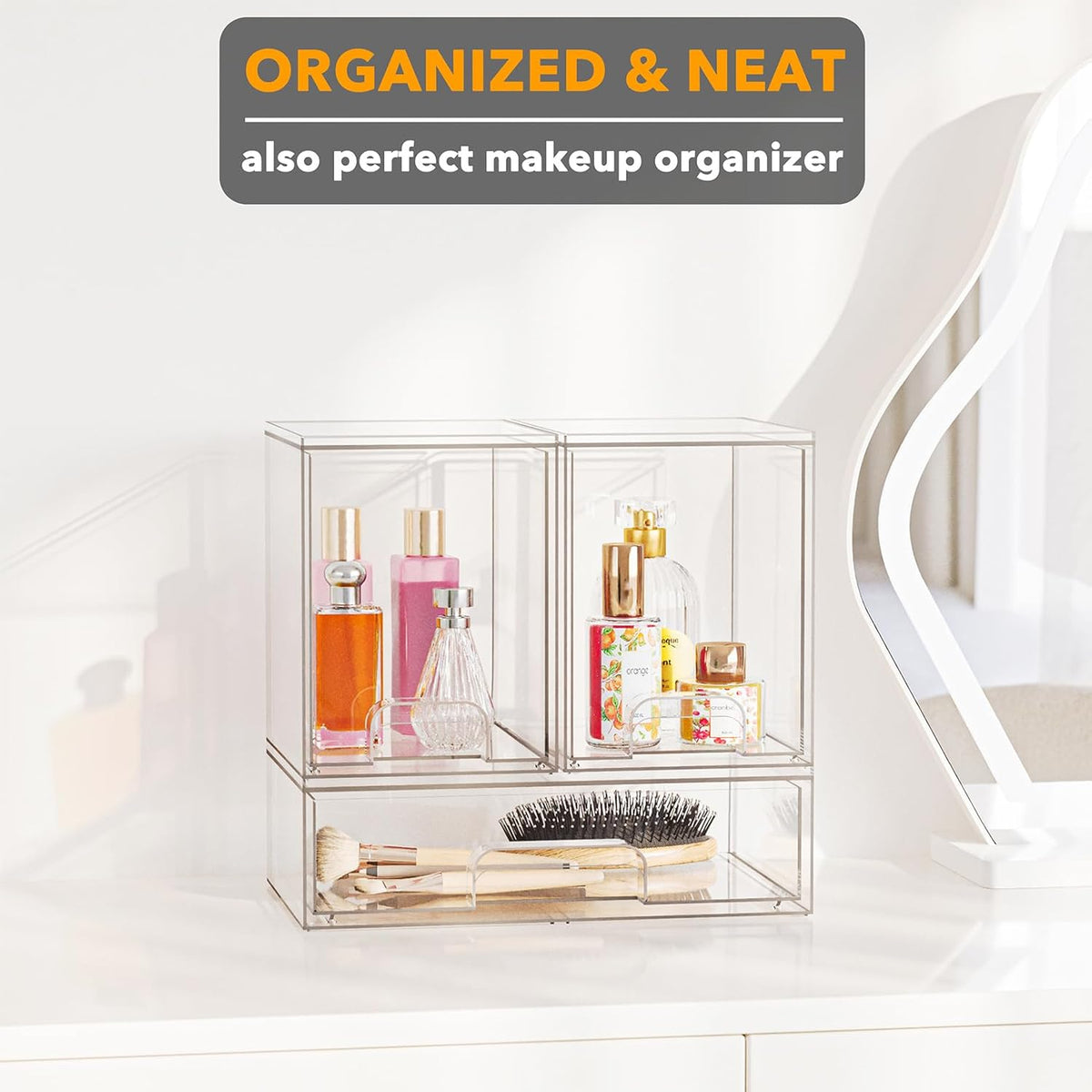 Bottle Storage Organizer Baby - Acrylic Bottles Station Organizer Container, Stackable Clear Drawers for Countertop, Vanity, Bathroom, Cabinet, Pantry Organization, 2S2M1L, 15.4" H