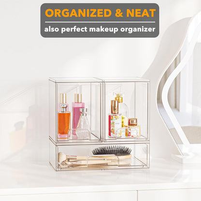 Bottle Storage Organizer Baby - Acrylic Bottles Station Organizer Container, Stackable Clear Drawers for Countertop, Vanity, Bathroom, Cabinet, Pantry Organization, 2S2M1L, 15.4" H