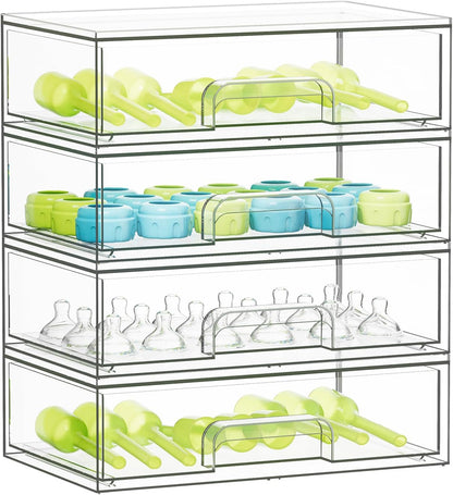 Bottle Storage Organizer Baby - Acrylic Bottles Station Organizer Container, Stackable Clear Drawers for Countertop, Vanity, Bathroom, Cabinet, Pantry Organization, 2S2M1L, 15.4" H