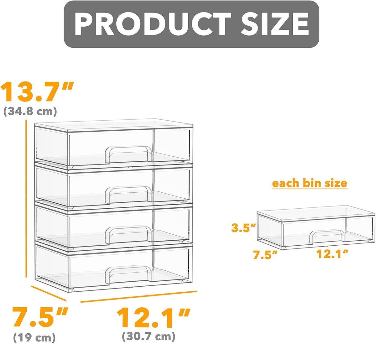 Bottle Storage Organizer Baby - Acrylic Bottles Station Organizer Container, Stackable Clear Drawers for Countertop, Vanity, Bathroom, Cabinet, Pantry Organization, 2S2M1L, 15.4" H