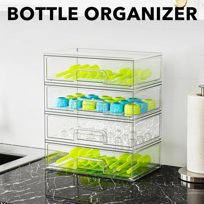 Bottle Storage Organizer Baby - Acrylic Bottles Station Organizer Container, Stackable Clear Drawers for Countertop, Vanity, Bathroom, Cabinet, Pantry Organization, 2S2M1L, 15.4" H