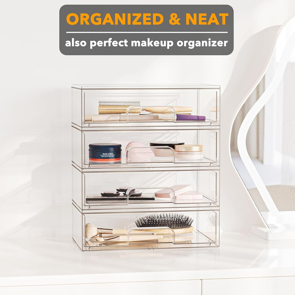 Bottle Storage Organizer Baby - Acrylic Bottles Station Organizer Container, Stackable Clear Drawers for Countertop, Vanity, Bathroom, Cabinet, Pantry Organization, 2S2M1L, 15.4" H
