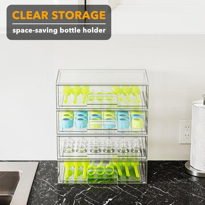 Bottle Storage Organizer Baby - Acrylic Bottles Station Organizer Container, Stackable Clear Drawers for Countertop, Vanity, Bathroom, Cabinet, Pantry Organization, 2S2M1L, 15.4" H