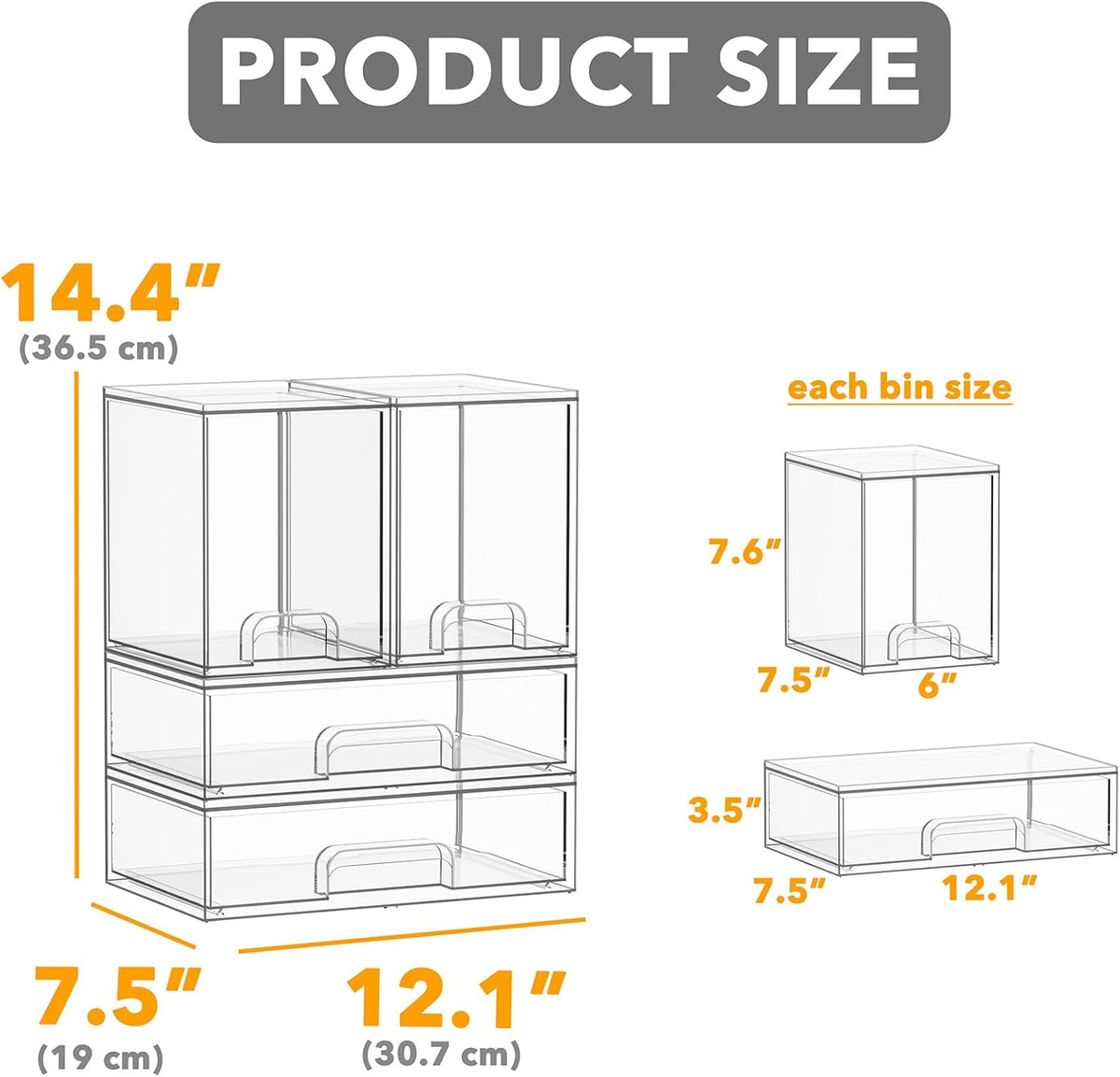 Bottle Storage Organizer Baby - Acrylic Bottles Station Organizer Container, Stackable Clear Drawers for Countertop, Vanity, Bathroom, Cabinet, Pantry Organization, 2S2M1L, 15.4" H