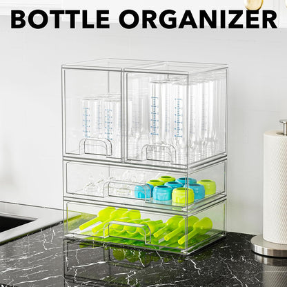 Bottle Storage Organizer Baby - Acrylic Bottles Station Organizer Container, Stackable Clear Drawers for Countertop, Vanity, Bathroom, Cabinet, Pantry Organization, 2S2M1L, 15.4" H