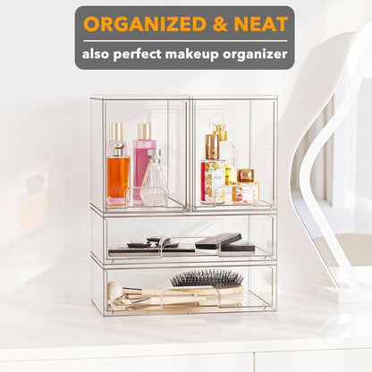 Bottle Storage Organizer Baby - Acrylic Bottles Station Organizer Container, Stackable Clear Drawers for Countertop, Vanity, Bathroom, Cabinet, Pantry Organization, 2S2M1L, 15.4" H