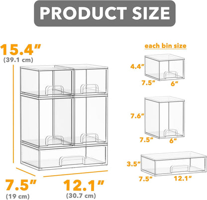 Bottle Storage Organizer Baby - Acrylic Bottles Station Organizer Container, Stackable Clear Drawers for Countertop, Vanity, Bathroom, Cabinet, Pantry Organization, 2S2M1L, 15.4" H