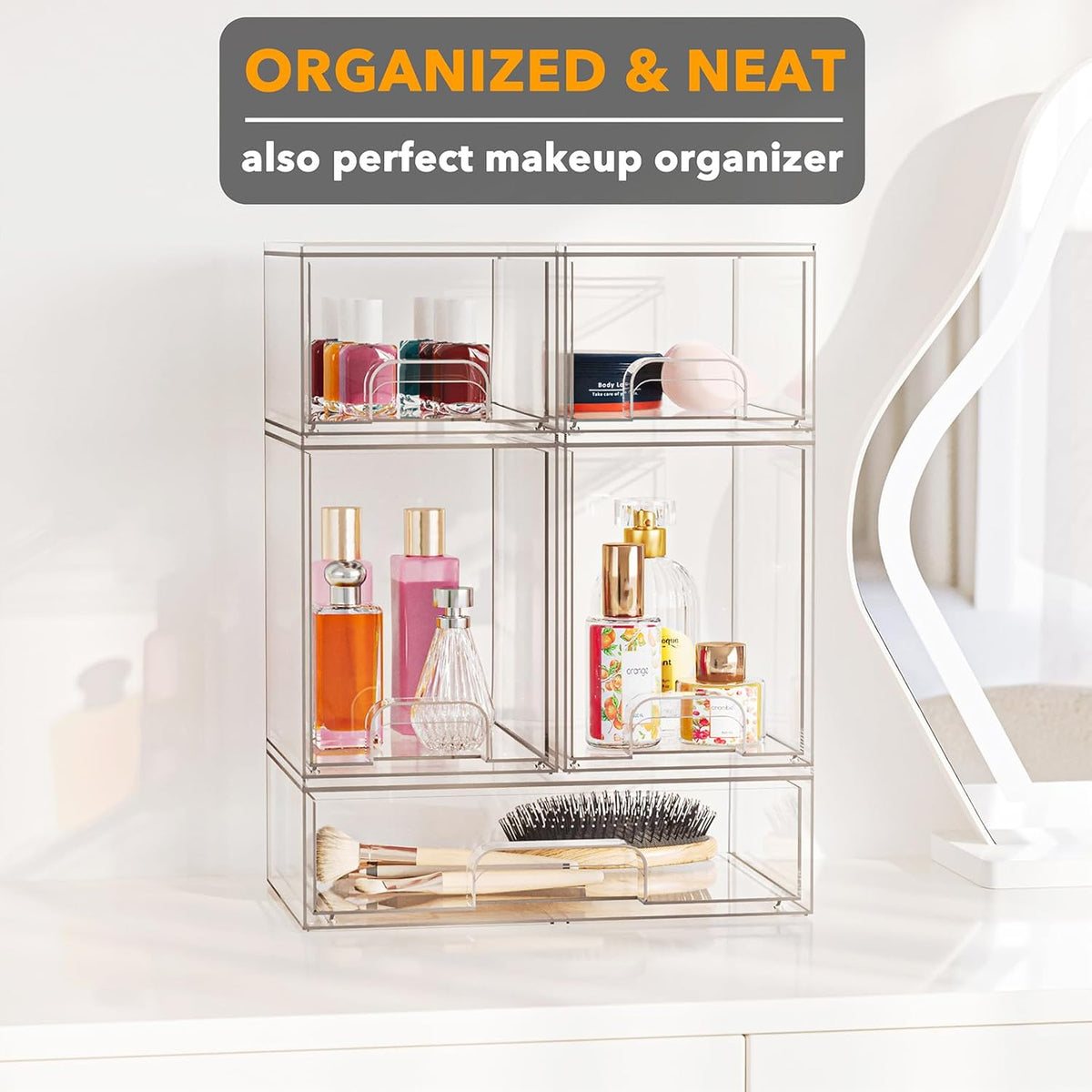 Bottle Storage Organizer Baby - Acrylic Bottles Station Organizer Container, Stackable Clear Drawers for Countertop, Vanity, Bathroom, Cabinet, Pantry Organization, 2S2M1L, 15.4" H