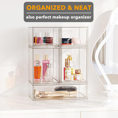 Bottle Storage Organizer Baby - Acrylic Bottles Station Organizer Container, Stackable Clear Drawers for Countertop, Vanity, Bathroom, Cabinet, Pantry Organization, 2S2M1L, 15.4" H