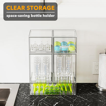 Bottle Storage Organizer Baby - Acrylic Bottles Station Organizer Container, Stackable Clear Drawers for Countertop, Vanity, Bathroom, Cabinet, Pantry Organization, 2S2M1L, 15.4" H