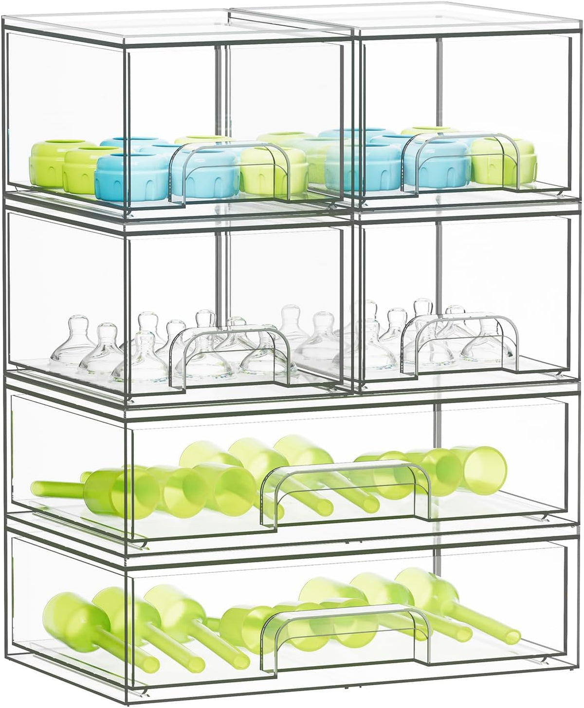 Bottle Storage Organizer Baby - Acrylic Bottles Station Organizer Container, Stackable Clear Drawers for Countertop, Vanity, Bathroom, Cabinet, Pantry Organization, 2S2M1L, 15.4" H