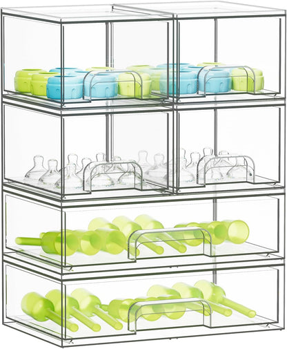 Bottle Storage Organizer Baby - Acrylic Bottles Station Organizer Container, Stackable Clear Drawers for Countertop, Vanity, Bathroom, Cabinet, Pantry Organization, 2S2M1L, 15.4" H