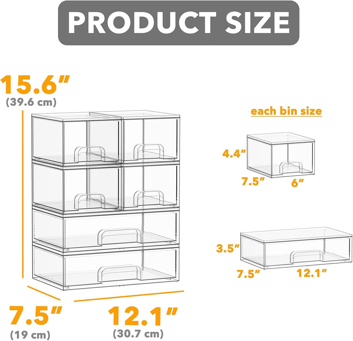 Bottle Storage Organizer Baby - Acrylic Bottles Station Organizer Container, Stackable Clear Drawers for Countertop, Vanity, Bathroom, Cabinet, Pantry Organization, 2S2M1L, 15.4" H