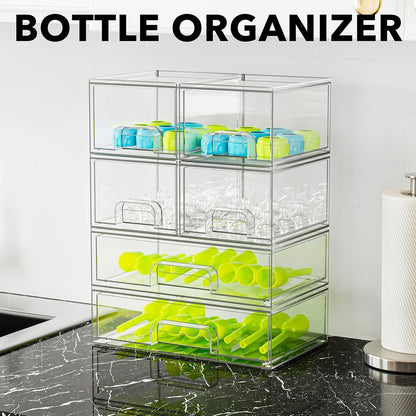 Bottle Storage Organizer Baby - Acrylic Bottles Station Organizer Container, Stackable Clear Drawers for Countertop, Vanity, Bathroom, Cabinet, Pantry Organization, 2S2M1L, 15.4" H