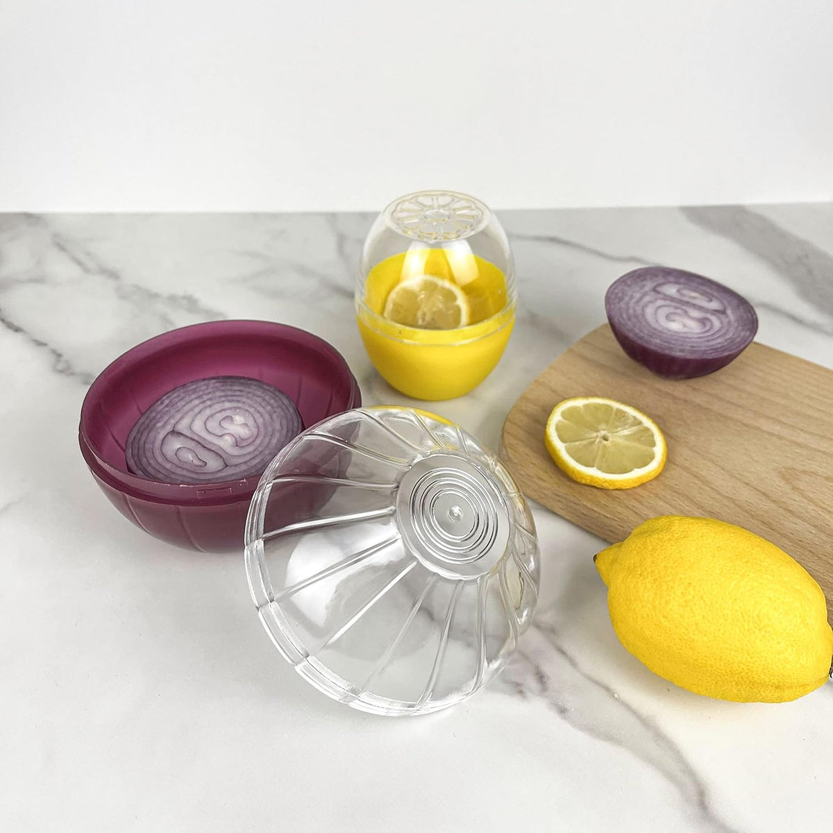 2PCS Fruit and Vegetable Shaped Savers Onion and Tomato Storage Containers for Fridge Vegetable Crisper Makes Food Stays Fresh Longer