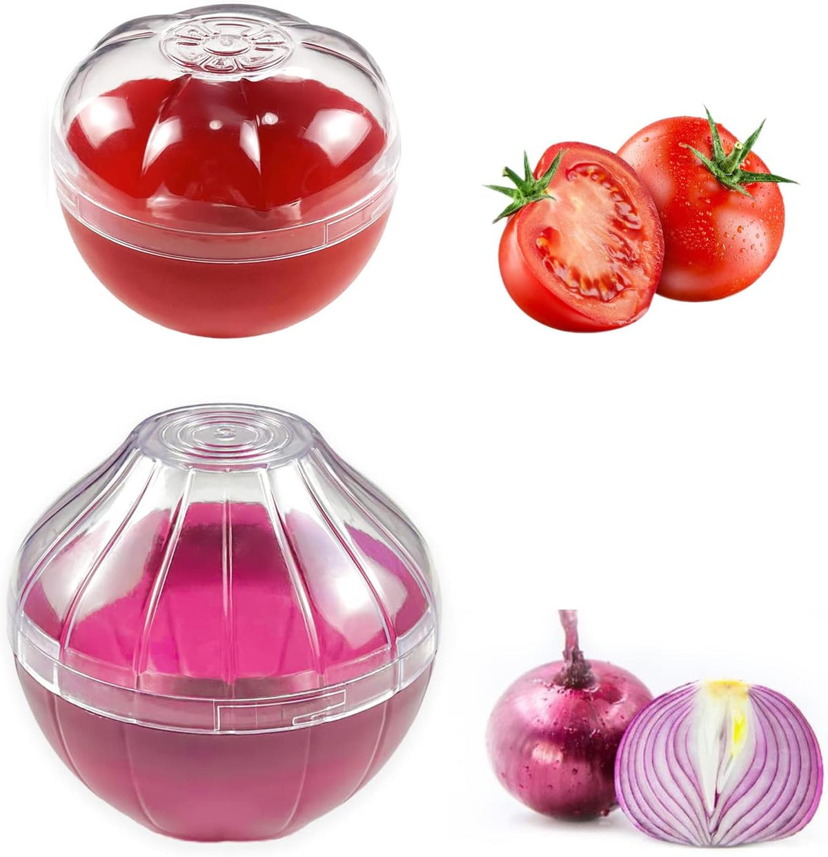 2PCS Fruit and Vegetable Shaped Savers Onion and Tomato Storage Containers for Fridge Vegetable Crisper Makes Food Stays Fresh Longer