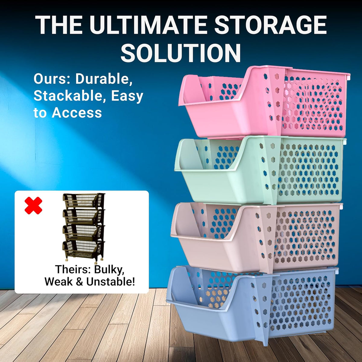 TidyFriend 4 Pack Stackable Storage Bins Open Front for Pantry Organizers and Storage, Plastic Storage Bins, Dorm Room Essentials, Pantry Storage for Snacks, Toiletries, and Small Essentials (Multi)