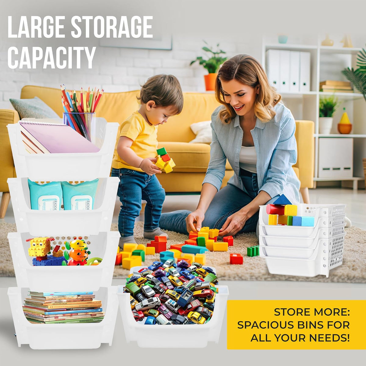 TidyFriend 4 Pack Stackable Storage Bins Open Front for Pantry Organizers and Storage, Plastic Storage Bins, Dorm Room Essentials, Pantry Storage for Snacks, Toiletries, and Small Essentials (Multi)
