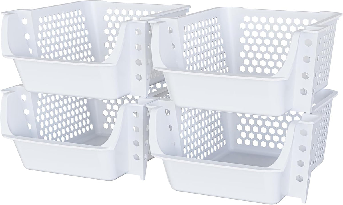 TidyFriend 4 Pack Stackable Storage Bins Open Front for Pantry Organizers and Storage, Plastic Storage Bins, Dorm Room Essentials, Pantry Storage for Snacks, Toiletries, and Small Essentials (Multi)