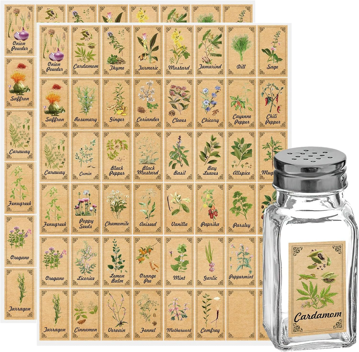 96 Pcs Herb and Spice Jar Labels, Vintage Apothecary Label, Plant Stickers for Herb Spice Cabinet Organization, 1.4 x 2.4 Inch