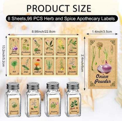 96 Pcs Herb and Spice Jar Labels, Vintage Apothecary Label, Plant Stickers for Herb Spice Cabinet Organization, 1.4 x 2.4 Inch