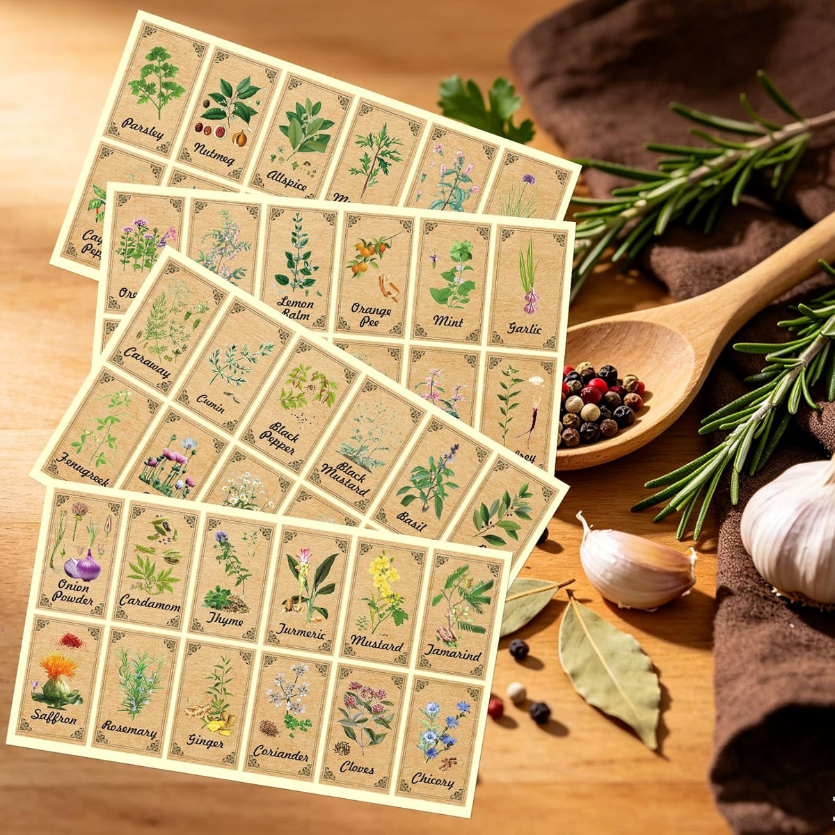 96 Pcs Herb and Spice Jar Labels, Vintage Apothecary Label, Plant Stickers for Herb Spice Cabinet Organization, 1.4 x 2.4 Inch