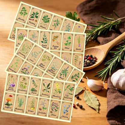 96 Pcs Herb and Spice Jar Labels, Vintage Apothecary Label, Plant Stickers for Herb Spice Cabinet Organization, 1.4 x 2.4 Inch