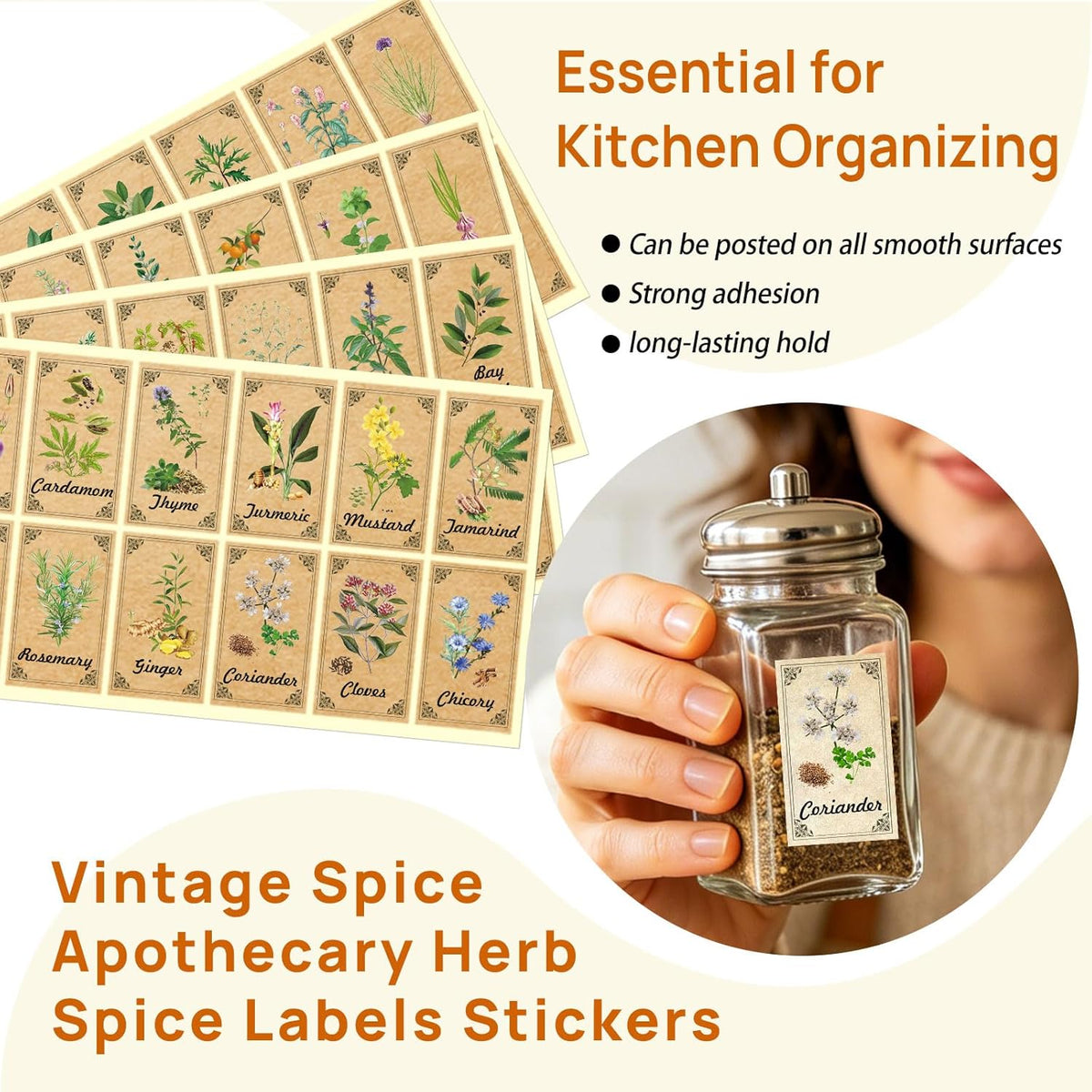 96 Pcs Herb and Spice Jar Labels, Vintage Apothecary Label, Plant Stickers for Herb Spice Cabinet Organization, 1.4 x 2.4 Inch