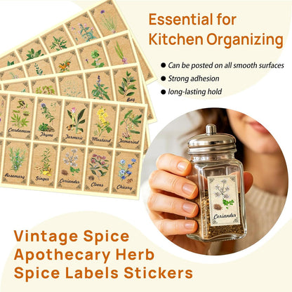 96 Pcs Herb and Spice Jar Labels, Vintage Apothecary Label, Plant Stickers for Herb Spice Cabinet Organization, 1.4 x 2.4 Inch