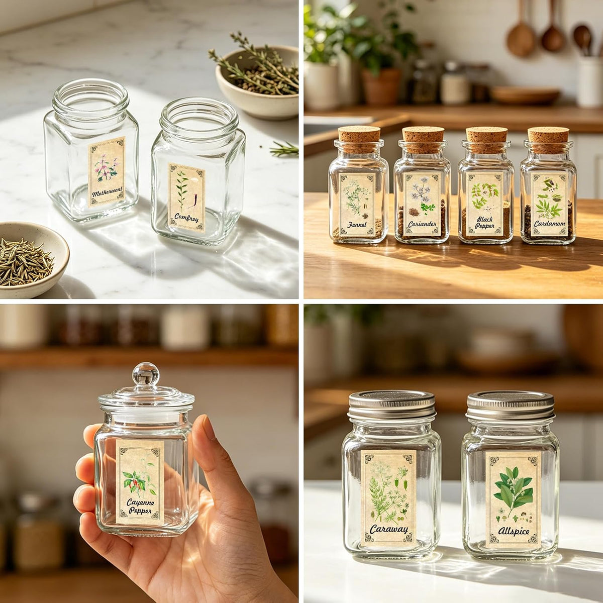 96 Pcs Herb and Spice Jar Labels, Vintage Apothecary Label, Plant Stickers for Herb Spice Cabinet Organization, 1.4 x 2.4 Inch