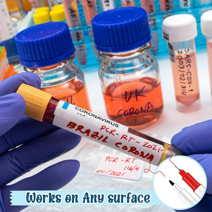 3 Pcs Alcohol Resistant Laboratory Markers, Black Dual Head Permanent Freezer Pens with 0.5mm Fine Point and 1.0mm Makers Tip, Designed for Industrial, Lab and Hospital Use (2 Black & 1 Red)