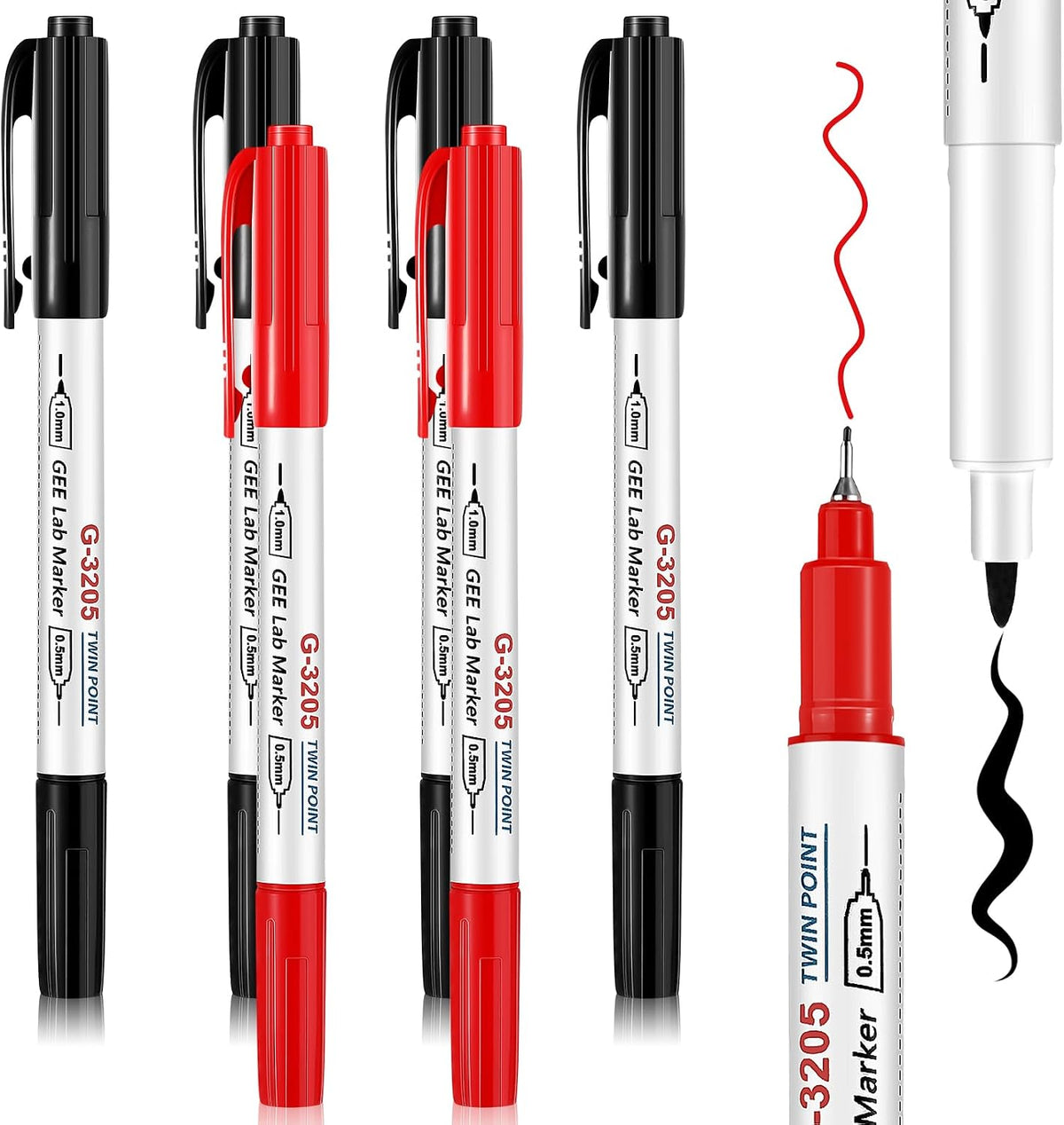 3 Pcs Alcohol Resistant Laboratory Markers, Black Dual Head Permanent Freezer Pens with 0.5mm Fine Point and 1.0mm Makers Tip, Designed for Industrial, Lab and Hospital Use (2 Black & 1 Red)
