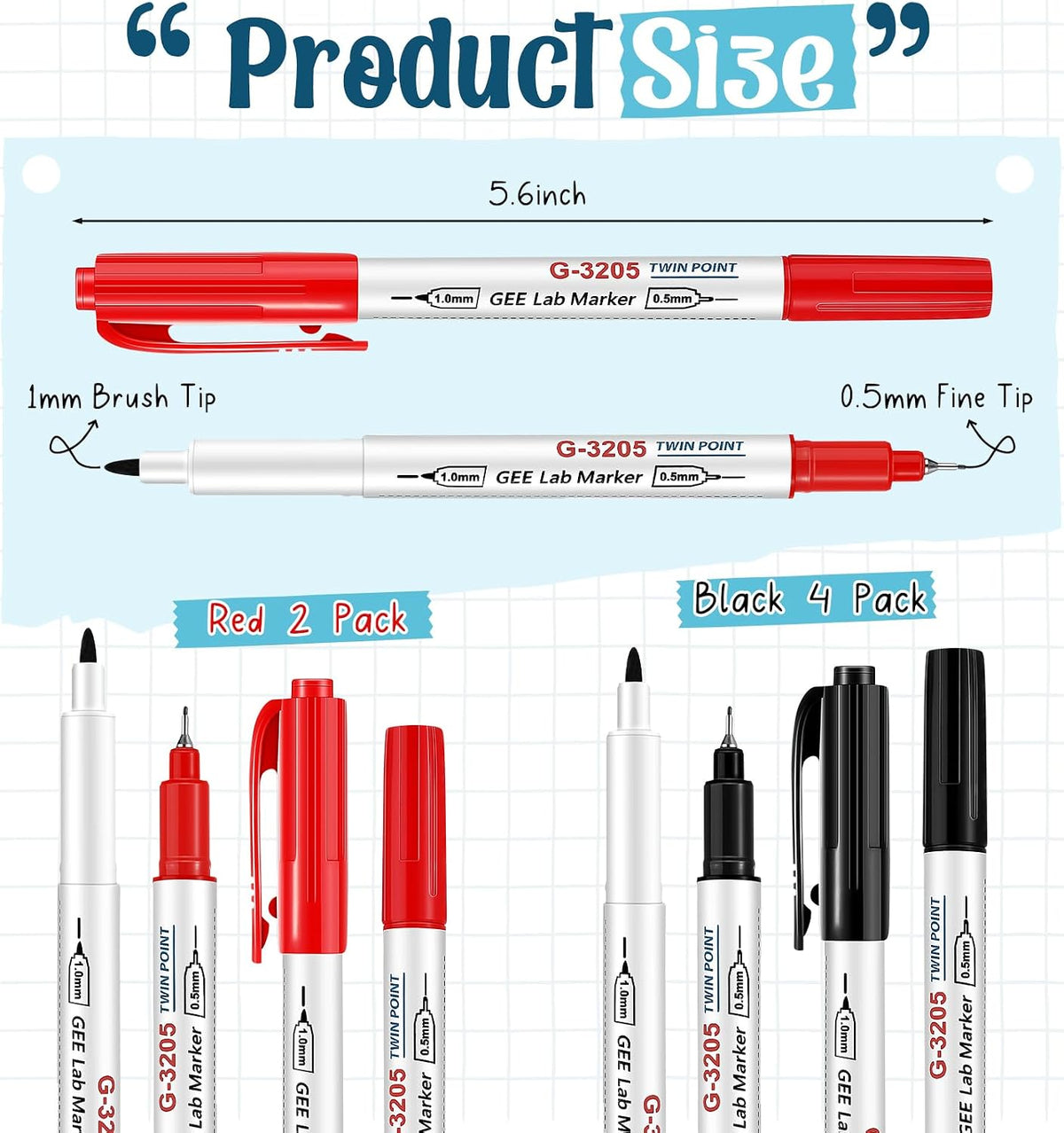 3 Pcs Alcohol Resistant Laboratory Markers, Black Dual Head Permanent Freezer Pens with 0.5mm Fine Point and 1.0mm Makers Tip, Designed for Industrial, Lab and Hospital Use (2 Black & 1 Red)