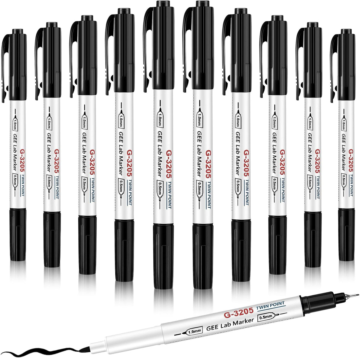 3 Pcs Alcohol Resistant Laboratory Markers, Black Dual Head Permanent Freezer Pens with 0.5mm Fine Point and 1.0mm Makers Tip, Designed for Industrial, Lab and Hospital Use (2 Black & 1 Red)