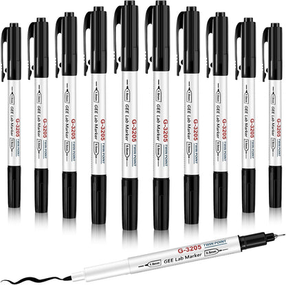 3 Pcs Alcohol Resistant Laboratory Markers, Black Dual Head Permanent Freezer Pens with 0.5mm Fine Point and 1.0mm Makers Tip, Designed for Industrial, Lab and Hospital Use (2 Black & 1 Red)