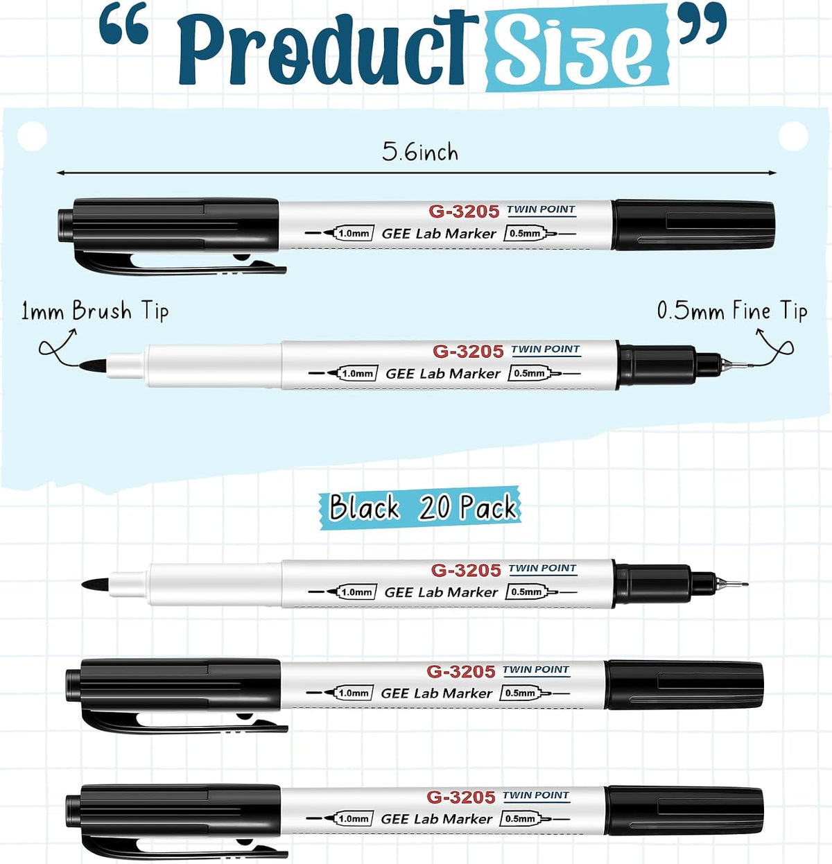 3 Pcs Alcohol Resistant Laboratory Markers, Black Dual Head Permanent Freezer Pens with 0.5mm Fine Point and 1.0mm Makers Tip, Designed for Industrial, Lab and Hospital Use (2 Black & 1 Red)