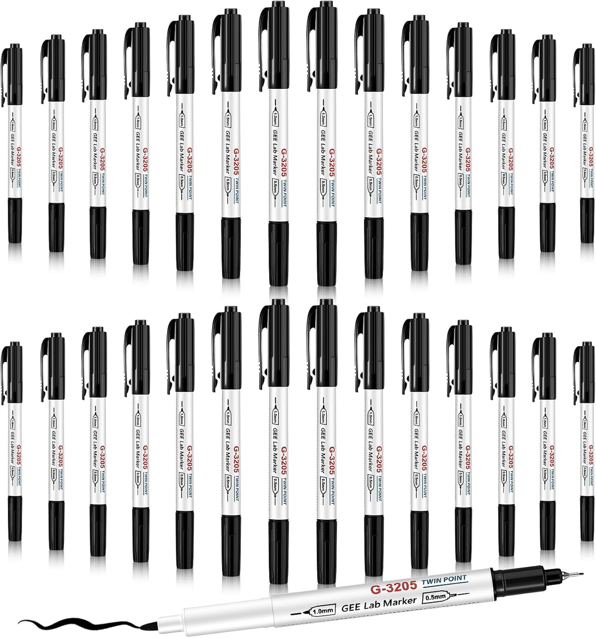 3 Pcs Alcohol Resistant Laboratory Markers, Black Dual Head Permanent Freezer Pens with 0.5mm Fine Point and 1.0mm Makers Tip, Designed for Industrial, Lab and Hospital Use (2 Black & 1 Red)