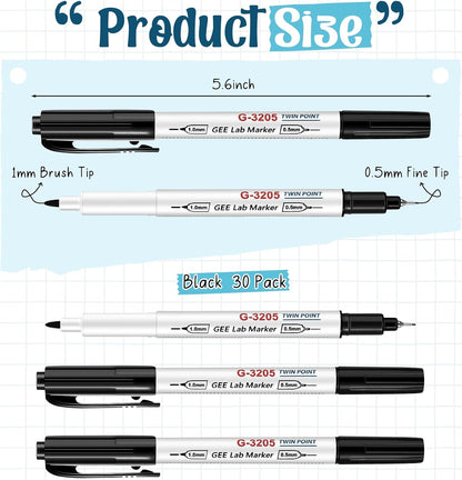 3 Pcs Alcohol Resistant Laboratory Markers, Black Dual Head Permanent Freezer Pens with 0.5mm Fine Point and 1.0mm Makers Tip, Designed for Industrial, Lab and Hospital Use (2 Black & 1 Red)