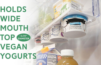 Yogurt Organizer for Fridge - Hold 4 Wide-Mouth Greek Yogurt Cups - Peel and Stick Yogurt Storage Organizer for Refrigerator - White