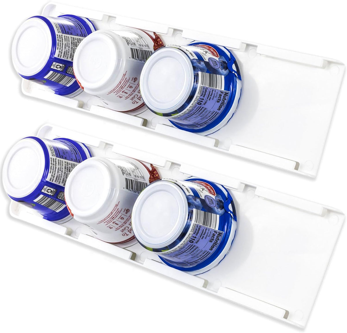 Yogurt Organizer for Fridge - Hold 4 Wide-Mouth Greek Yogurt Cups - Peel and Stick Yogurt Storage Organizer for Refrigerator - White