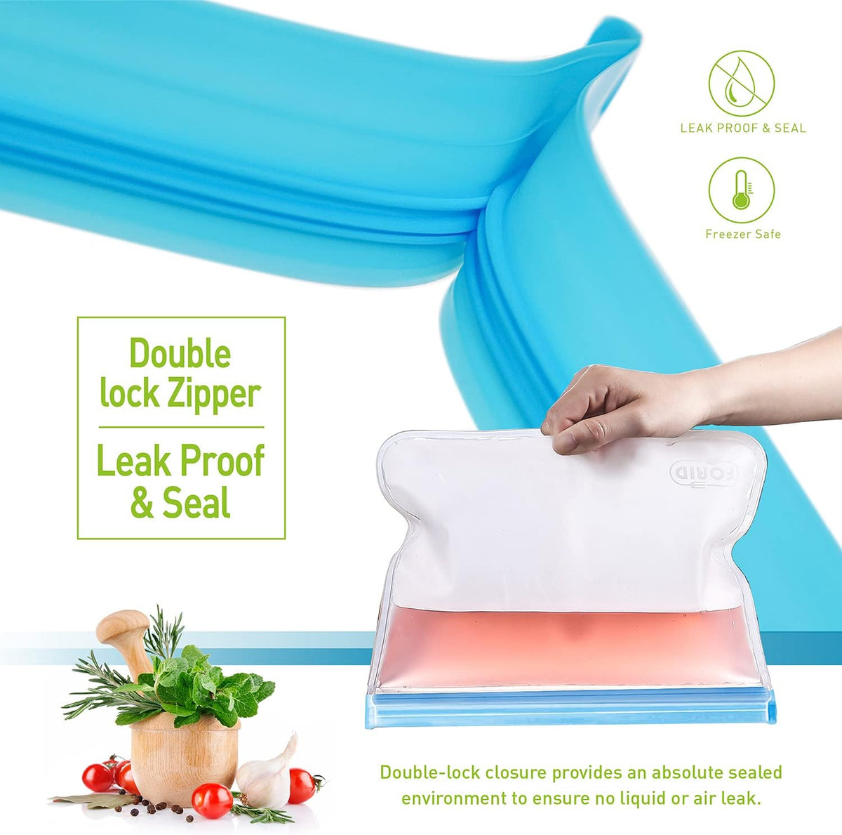24 Pack Reusable Food Storage Bags, Silicone Gallon Freezer Bags, Sandwich Snack Resealable Lunch Bags, Extra Thick Leakproof for Marinate Food, Fruit Cereal Travel Items Home Kitchen