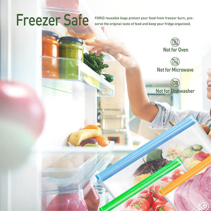 24 Pack Reusable Food Storage Bags, Silicone Gallon Freezer Bags, Sandwich Snack Resealable Lunch Bags, Extra Thick Leakproof for Marinate Food, Fruit Cereal Travel Items Home Kitchen