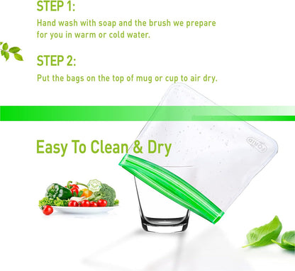 24 Pack Reusable Food Storage Bags, Silicone Gallon Freezer Bags, Sandwich Snack Resealable Lunch Bags, Extra Thick Leakproof for Marinate Food, Fruit Cereal Travel Items Home Kitchen