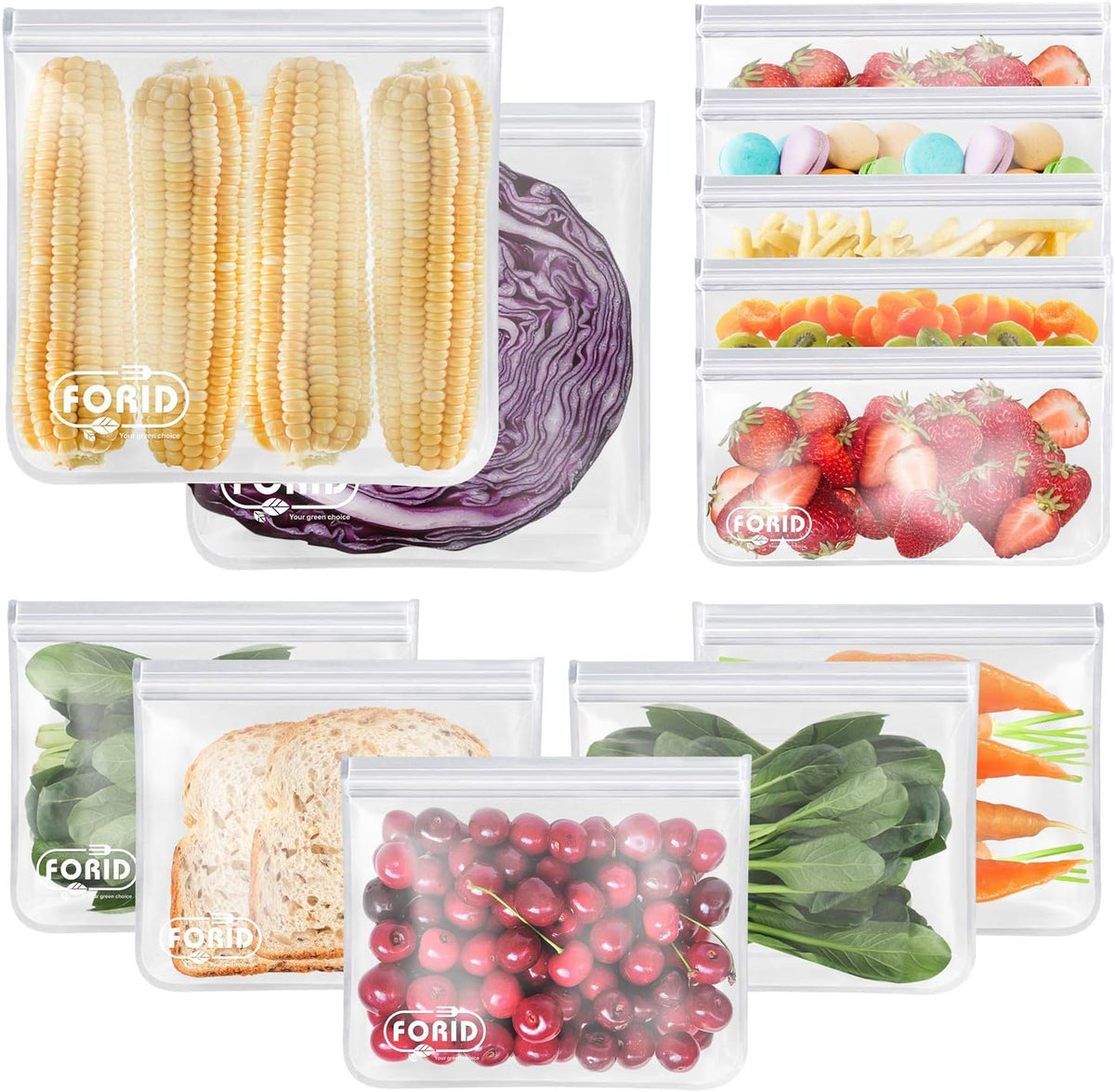 24 Pack Reusable Food Storage Bags, Silicone Gallon Freezer Bags, Sandwich Snack Resealable Lunch Bags, Extra Thick Leakproof for Marinate Food, Fruit Cereal Travel Items Home Kitchen