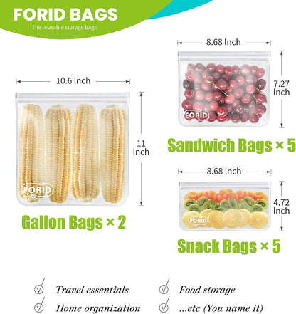 24 Pack Reusable Food Storage Bags, Silicone Gallon Freezer Bags, Sandwich Snack Resealable Lunch Bags, Extra Thick Leakproof for Marinate Food, Fruit Cereal Travel Items Home Kitchen