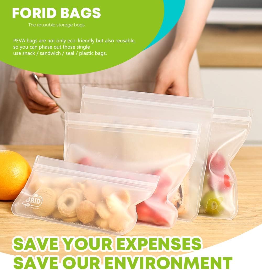 24 Pack Reusable Food Storage Bags, Silicone Gallon Freezer Bags, Sandwich Snack Resealable Lunch Bags, Extra Thick Leakproof for Marinate Food, Fruit Cereal Travel Items Home Kitchen