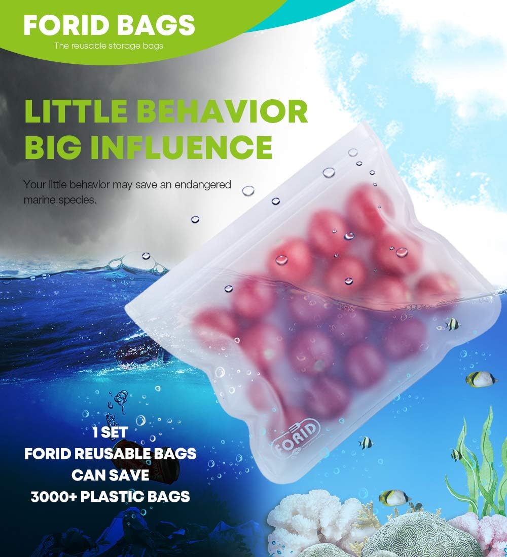 24 Pack Reusable Food Storage Bags, Silicone Gallon Freezer Bags, Sandwich Snack Resealable Lunch Bags, Extra Thick Leakproof for Marinate Food, Fruit Cereal Travel Items Home Kitchen