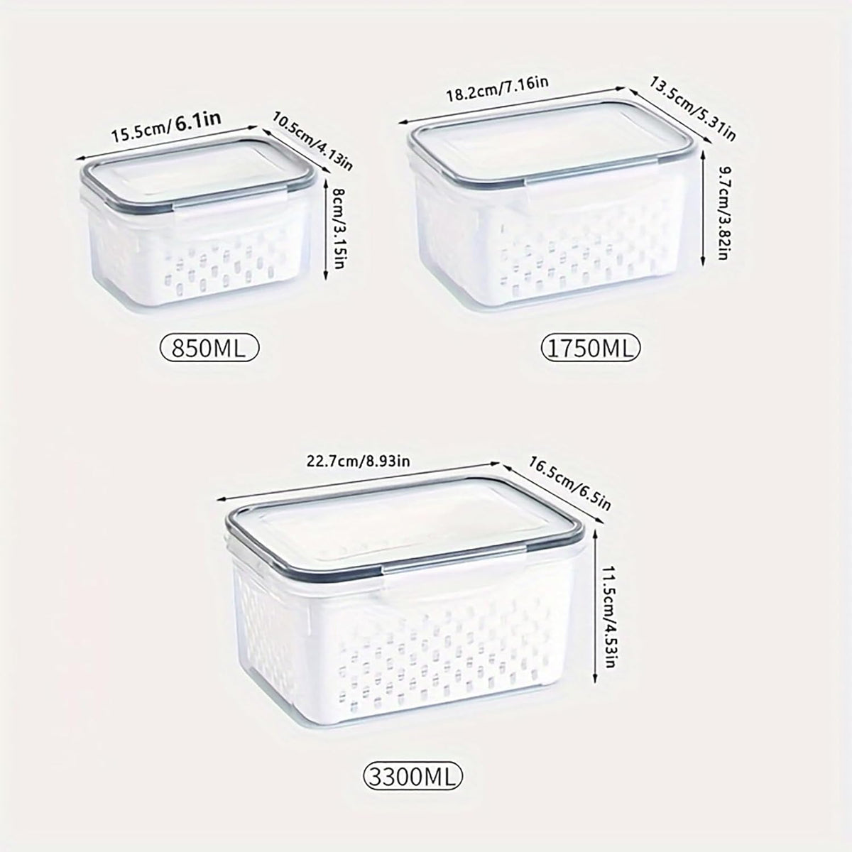 3pcs 4 in 1 Fruit Containers for Fridge with Removable Colanders and Lids, Airtight Storage Container to Keep Fruits, Vegetables, Berry, Meat Fresh Longer, Dishwasher & Microwave Safe
